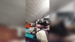 German man have fun in his fur bed