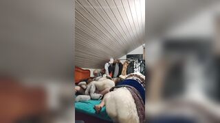 German man have fun in his fur bed