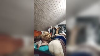 German man have fun in his fur bed