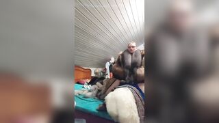 German man have fun in his fur bed