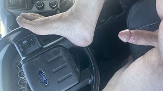 Extreme edging in truck in public parking lot. People and traffic all around me.