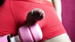 dick powerfully flows from massage with a giant vibrator