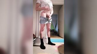 In the bathroom, shorts, sissy underwear