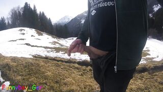 White snow and white cum in the mountains