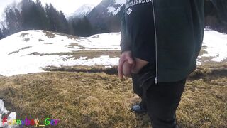 White snow and white cum in the mountains