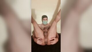 Young man fondles anus to ejaculate copiously