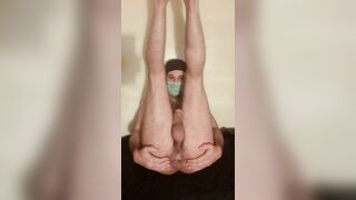 Young man fondles anus to ejaculate copiously