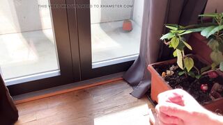 Going from soft to hard sitting in the sun - Loud toe curling orgasm and messy cumshot