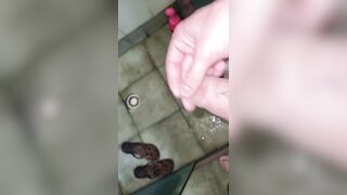 Hairy cumming madly in the bathroom