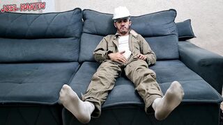 Co-worker jerking off and shoots huge load after Work