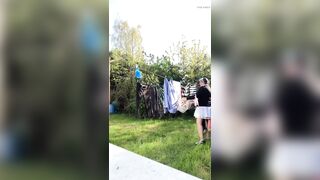 In attire with a schoolgirl dress to gather laundry and for an evening out.