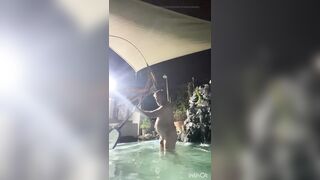 Cleaning the pool naked with cute winky and sexy ass