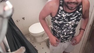 Deep hard fucking cock untill WHITISH LIQUID came Then peeing in toilet