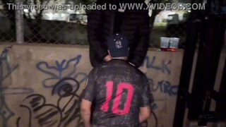 Watch as a hooded man surprises and makes his friends' night more than just ordinary with a wild threesome