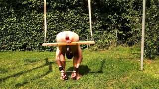 naked pathetic white slave outdoor in penis cage gay balls in humbler, enema, ready get used, CMNM