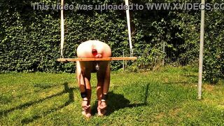 naked pathetic white slave outdoor in penis cage gay balls in humbler, enema, ready get used, CMNM