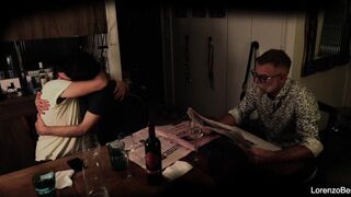 Exhibitionist gay couple in front of real grandpa (old young)