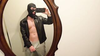 PhantomGentX Leatherjacket Mirror Cum! Hot Master Strokes & Explodes Huge Load On White Shirt