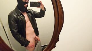 PhantomGentX Leatherjacket Mirror Cum! Hot Master Strokes & Explodes Huge Load On White Shirt