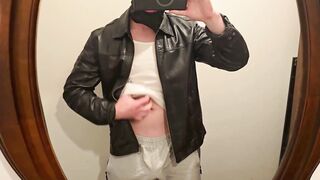 Home Unpack in Black Leather Jacket from PhantomGentX! Dominant Master Flexes Muscles & Cums Big Cock