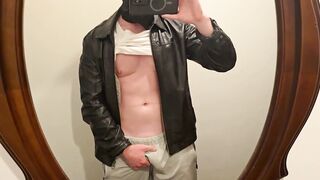 Home Unpack in Black Leather Jacket from PhantomGentX! Dominant Master Flexes Muscles & Cums Big Cock