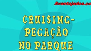 Gay blowjob with a black cock in the park.