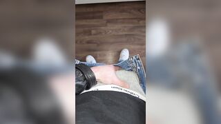 Hot Master in Leatherjacket rubs his Bulge! PhantomGentX in Grey Calvin Klein Boxers Strokes Big Cock Hard
