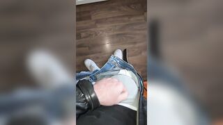 Hot Master in Leatherjacket rubs his Bulge! PhantomGentX in Grey Calvin Klein Boxers Strokes Big Cock Hard