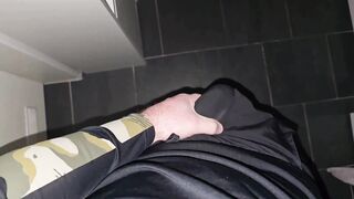 Toilet Sneak by PhantomGentX! He Whispers Dirty, Rubs Bulge in Black Nikes & Strokes Hard