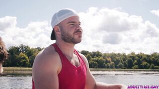 Angel Elias and Marcus McNeil masturbating and fucking each other on a boat. Out in the open ocean there is no one who can see what how these naughty guys have sex!