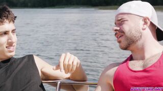 Angel Elias and Marcus McNeil masturbating and fucking each other on a boat. Out in the open ocean there is no one who can see what how these naughty guys have sex!