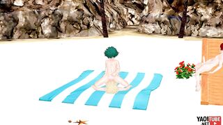 My Hero Academia Yaoi - Deku gets fucked by Bakugo while Todoroki fingers himself watching them - Asian Japanese Manga Anime Gay Porn