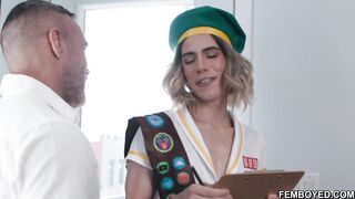 Naughty femboy Cristiano dressed like a sexy scout attire anal fucked by manuel Skye! The horny gay scout swallows Skye's huge dick and rides it in his ass!