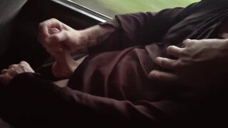 Blowjob from a stranger on the bus and a huge cumshot in a hotel