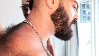 Three active guys fucking the hairy passive's ass