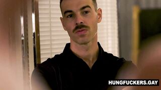 Two hot twink lovers fucked hard by their pervy boss. Ended up jacking off, with them on their knees, mouths open, tongues out. I shot enough to paint stripes across both their faces and coat their tongues