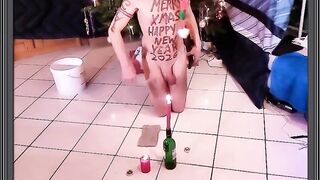 naked pathetic dirty white slave with XMAS and NEW YEAR greetings clean up the mess with cucumber in gay ass, CMNM
