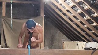 naked pathetic white slave got caught playing with dildo in gay ass, had to sit on it till guests arrive, CMNM