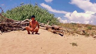 this happens if naked pathetic white slave visit without penis cage public gay beach, uninhibited jerk off, CMNM