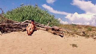 this happens if naked pathetic white slave visit without penis cage public gay beach, uninhibited jerk off, CMNM