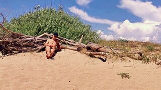 this happens if naked pathetic white slave visit without penis cage public gay beach, uninhibited jerk off, CMNM