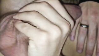 Femboy's fuck hole in the hot cum of a horny daddy's bareback fuck