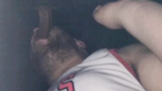 My neighbor saw my videos and wanted to record his first time in the glory hole getting milk (complete double feature).