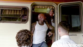 Ryan Sebastian and Greyson Myles take on a massive dick with rough bareback sex - 1 image