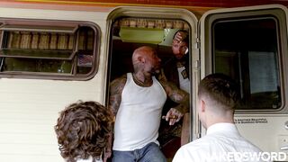 Masculine Jason Barebaks and Eddie Patrick go wild with a deep throat & rough sex ride