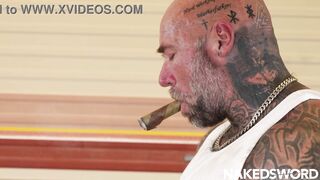 Masculine Jason Barebaks and Eddie Patrick go wild with a deep throat & rough sex ride