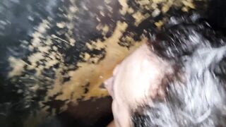 Interracialbarebackfucked in the gloryhole by a long, dark cock