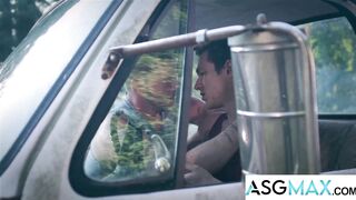 Jayden & Andrew take turns riding and fucking a big dicked muscle hunk while on the run - 2 image