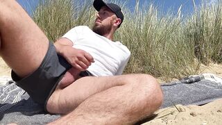 Beach Jerk off Pt 2, bearded guy cums on beach. - 5 image