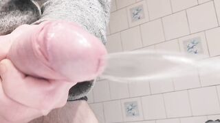 Close up side view soft dick peeing a hard steady jet of pee - 9 image